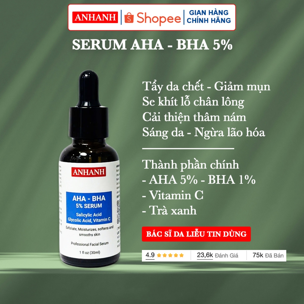 Serum AHA - BHA, HA, Collagen, B3-B5, Vitamin C Tẩy tế bào Chết, Giảm ...
