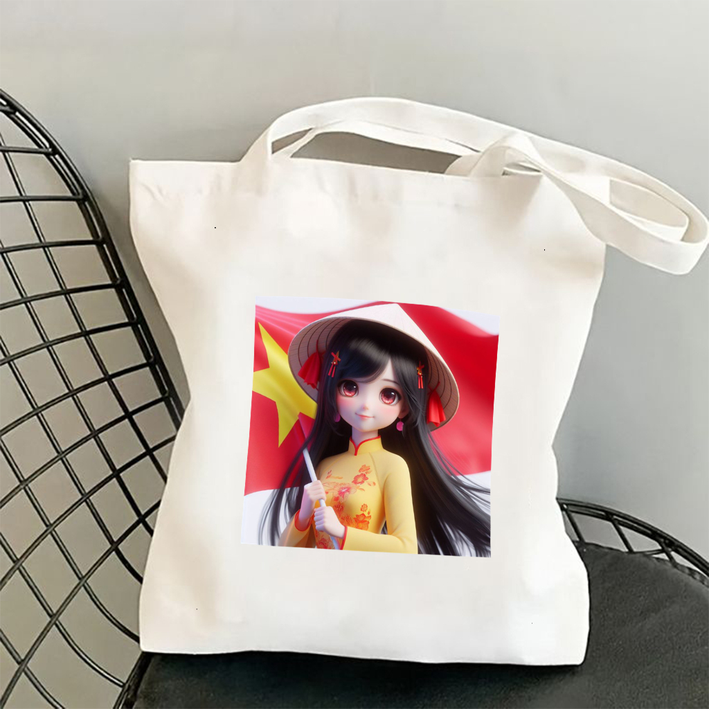 Túi Tote Áo Dài Việt Nam túi vải canvas hình ÁO DÀI PHỤ NỮ VIỆT DUYÊN DÁNG đen trắng thời trang đựng đồ totb065 totA065