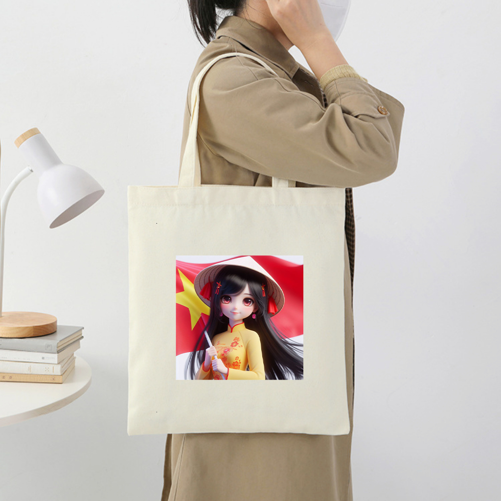 Túi Tote Áo Dài Việt Nam túi vải canvas hình ÁO DÀI PHỤ NỮ VIỆT DUYÊN DÁNG đen trắng thời trang đựng đồ totb065 totA065