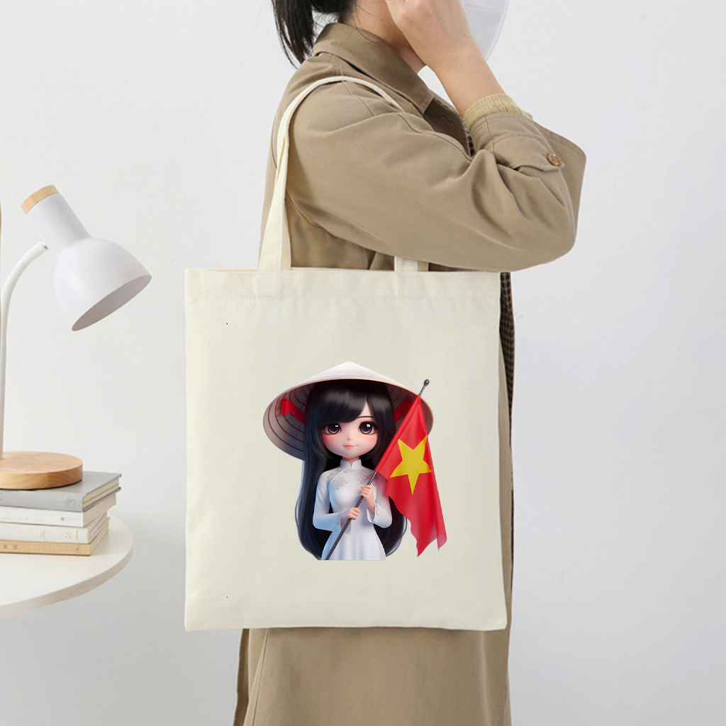 Túi Tote Áo Dài Việt Nam túi vải canvas hình ÁO DÀI PHỤ NỮ VIỆT DUYÊN DÁNG đen trắng thời trang đựng đồ totb065 totA065