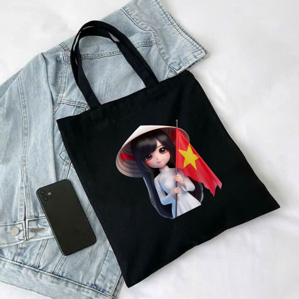 Túi Tote Áo Dài Việt Nam túi vải canvas hình ÁO DÀI PHỤ NỮ VIỆT DUYÊN DÁNG đen trắng thời trang đựng đồ totb065 totA065