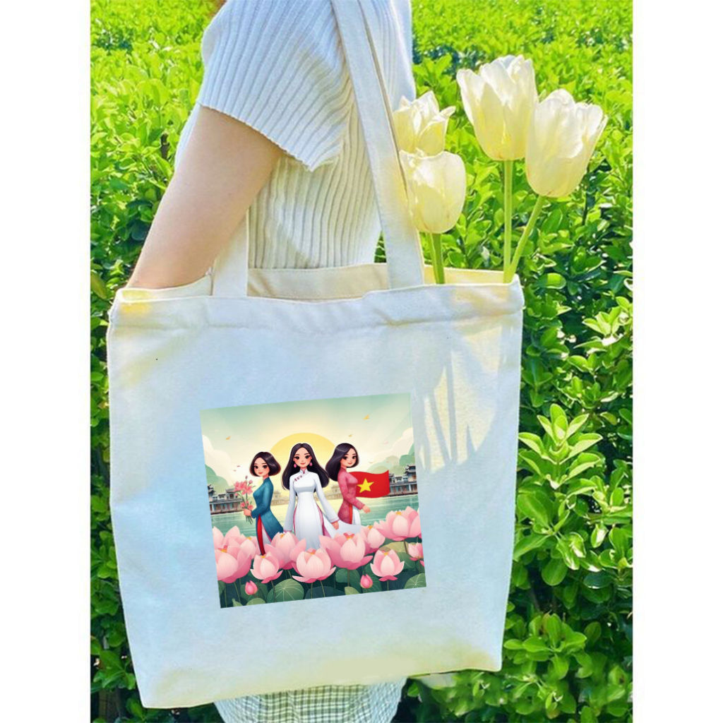 Túi Tote Áo Dài Việt Nam túi vải canvas hình ÁO DÀI PHỤ NỮ VIỆT DUYÊN DÁNG đen trắng thời trang đựng đồ totb065 totA065