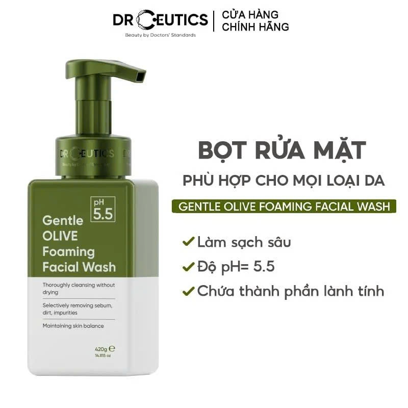 Gel Rửa Mặt Tạo Bọt DrCeutics Gentle OLIVE Facial Cleansing Gel – Dịu Nhẹ, Dành Cho Mọi Loại Da