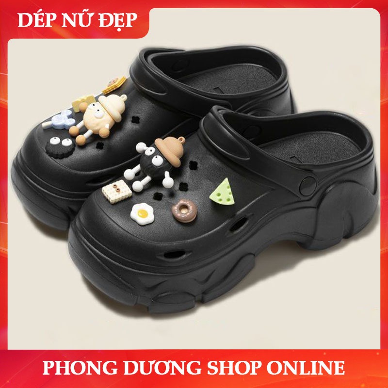 Dép nữ, Dép Cross Sticker Bánh quy phô mai, đế cao 7cm