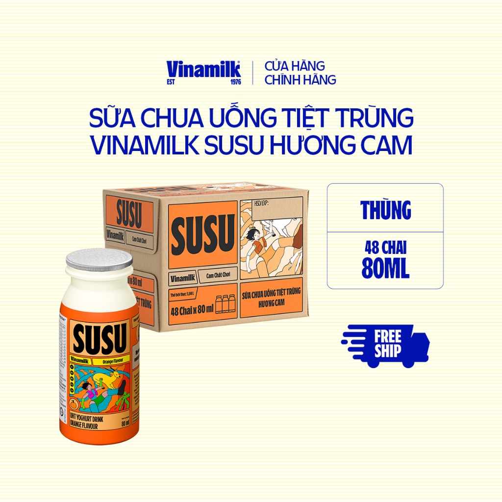Sữa chua uống hương cam Vinamilk Susu – Thùng 48 chai 80ml