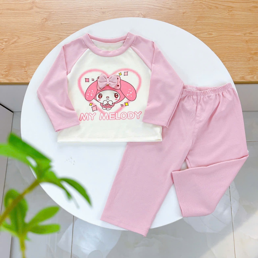 Bộ dài tay cho bé Lyocell Lá Homewear A228, pijama cho bé hình kuromi melody capybara mềm mát