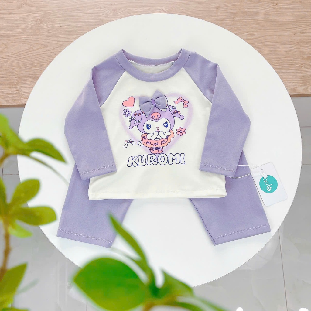 Bộ dài tay cho bé Lyocell Lá Homewear A228, pijama cho bé hình kuromi melody capybara mềm mát