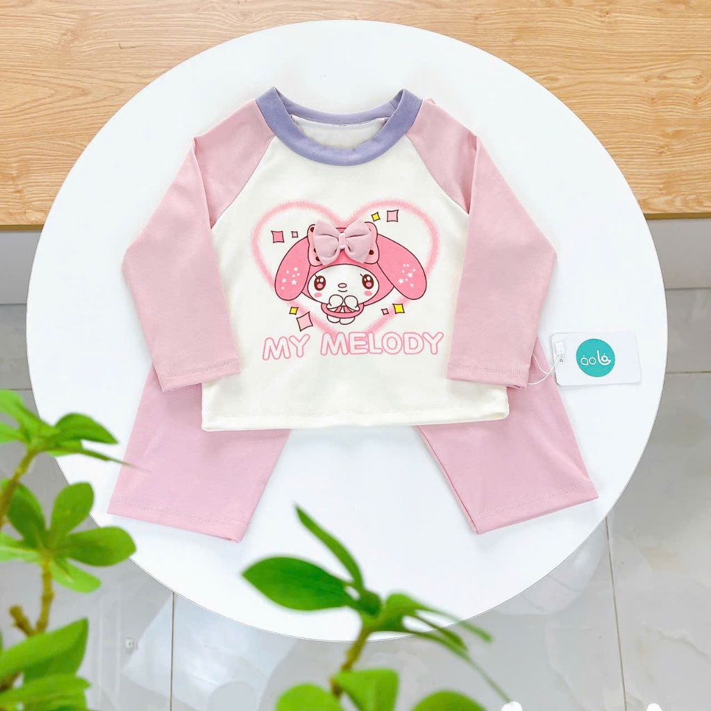 Bộ dài tay cho bé Lyocell Lá Homewear A228, pijama cho bé hình kuromi melody capybara mềm mát