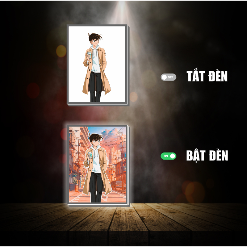 Tranh đèn led 3D đổi màu Conan - Tranh đèn led 3D ANIME trang trí bàn làm việc, đèn ngủ
