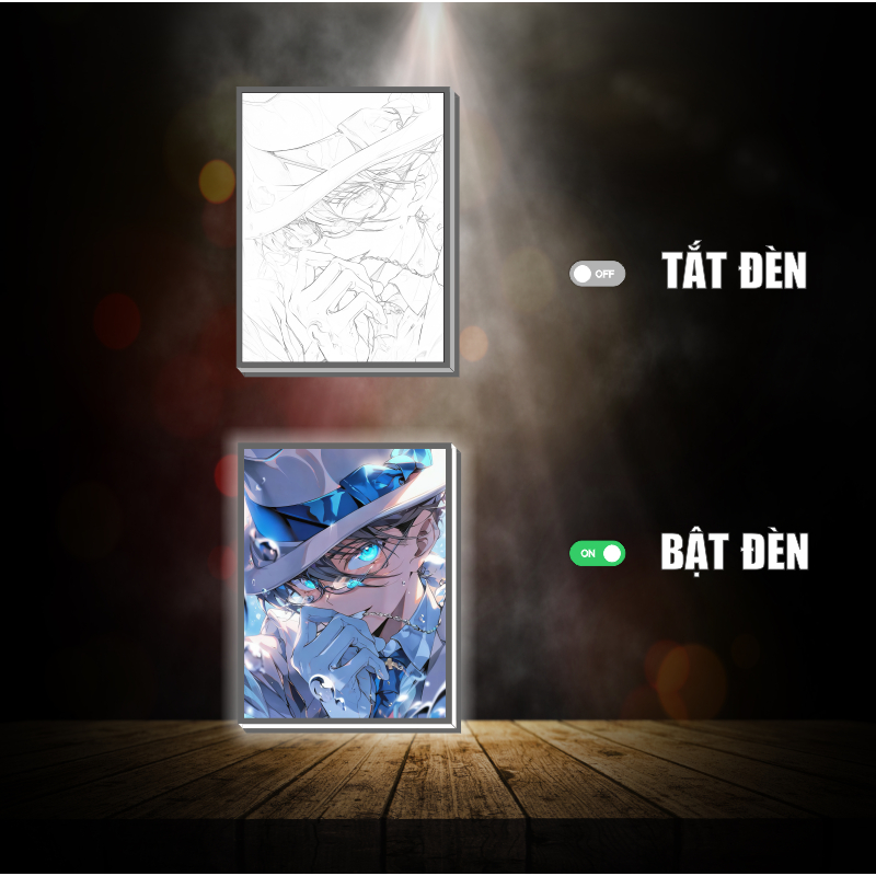 Tranh đèn led 3D đổi màu Conan - Tranh đèn led 3D ANIME trang trí bàn làm việc, đèn ngủ