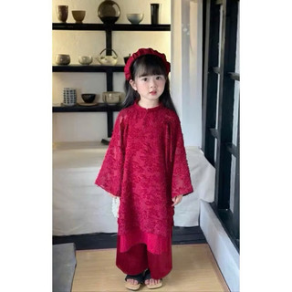 Áo dài đỏ Tết cho bé gái cho bé Batala Kids, ÁO DÀI LÔNG VŨ cao cấp màu đỏ cho bé 10-25kg.