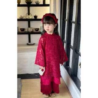 Áo dài đỏ Tết cho bé gái cho bé Batala Kids, ÁO DÀI LÔNG VŨ cao cấp màu đỏ cho bé 10-25kg.