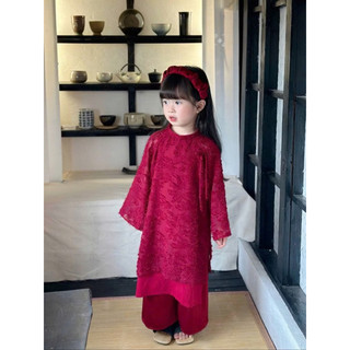 Áo dài đỏ Tết cho bé gái cho bé Batala Kids, ÁO DÀI LÔNG VŨ cao cấp màu đỏ cho bé 10-25kg.