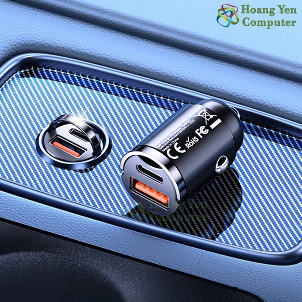 Cốc Sạc Nhanh Xe Hơi Remax RCC359 (2 Cổng Sạc - USB và Type C) | Tẩu sạc ô tô mini - Hoangyencomputer