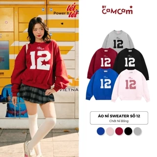 Áo Nỉ Sweater Số 12 Form Boxy 𝑩𝒚𝒄𝒂𝒎𝒄𝒂𝒎 Thêu Đắp Vải Unisex Nam Nữ Phong Cách Âu Mỹ