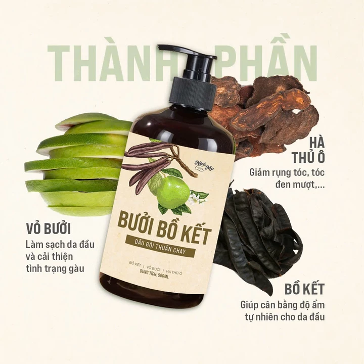 Cặp gội xả, dầu gội Bưởi Bồ Kết - Dầu xả thiên nhiên dừa oliu thuần chay kích mọc tóc Nhà Mơ – 2