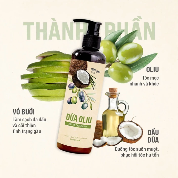 Cặp gội xả, dầu gội Bưởi Bồ Kết - Dầu xả thiên nhiên dừa oliu thuần chay kích mọc tóc Nhà Mơ – 4