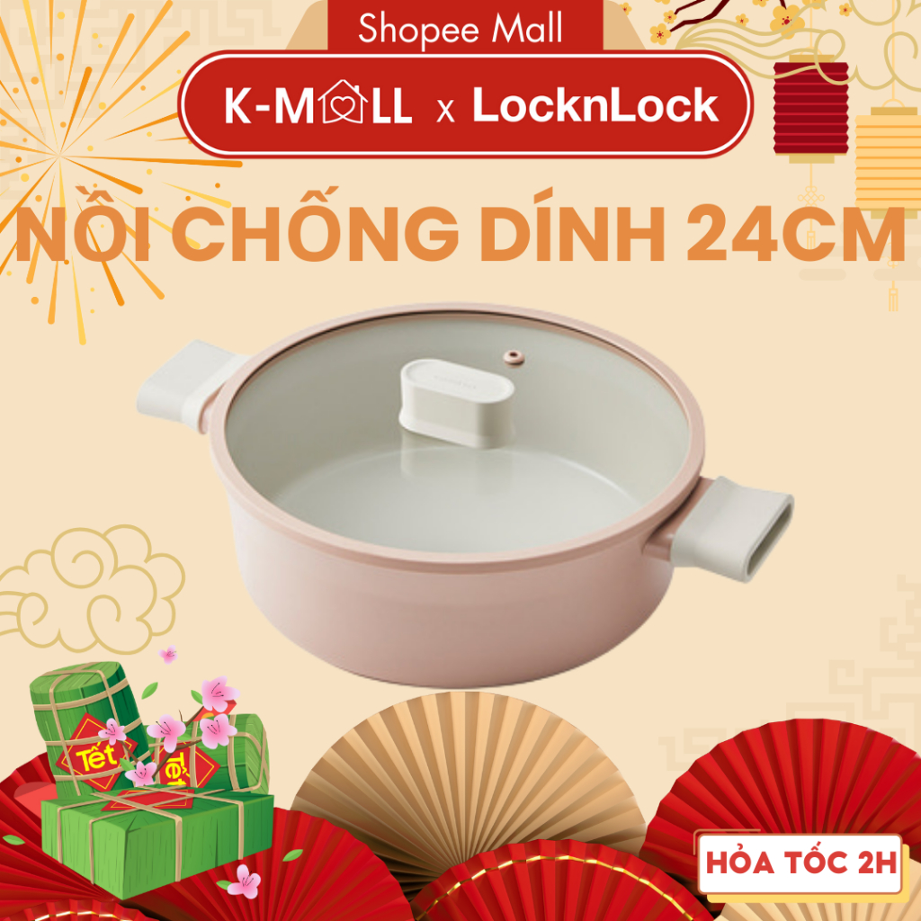 Nồi 24cm chống dính Suit IH LocknLock CSU1242PIK , dùng được bếp từ, tay cầm cách nhiệt tốt - K-MALL