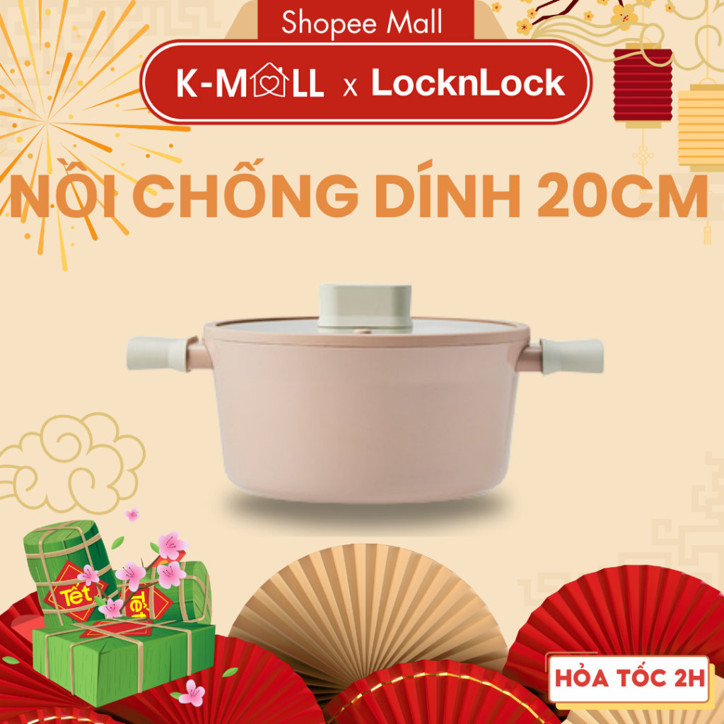 Nồi 20cm chống dính Suit IH LocknLock CSU1202PIK , dùng được bếp từ, tay cầm cách nhiệt tốt - K-MALL