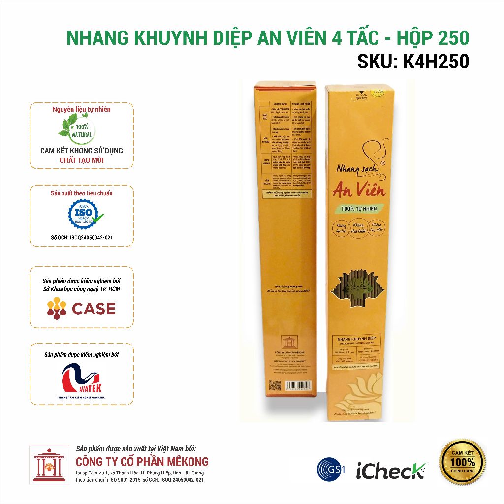 Nhang khuynh diệp An Viên 4 tấc (hộp 250 cây) - K4H250