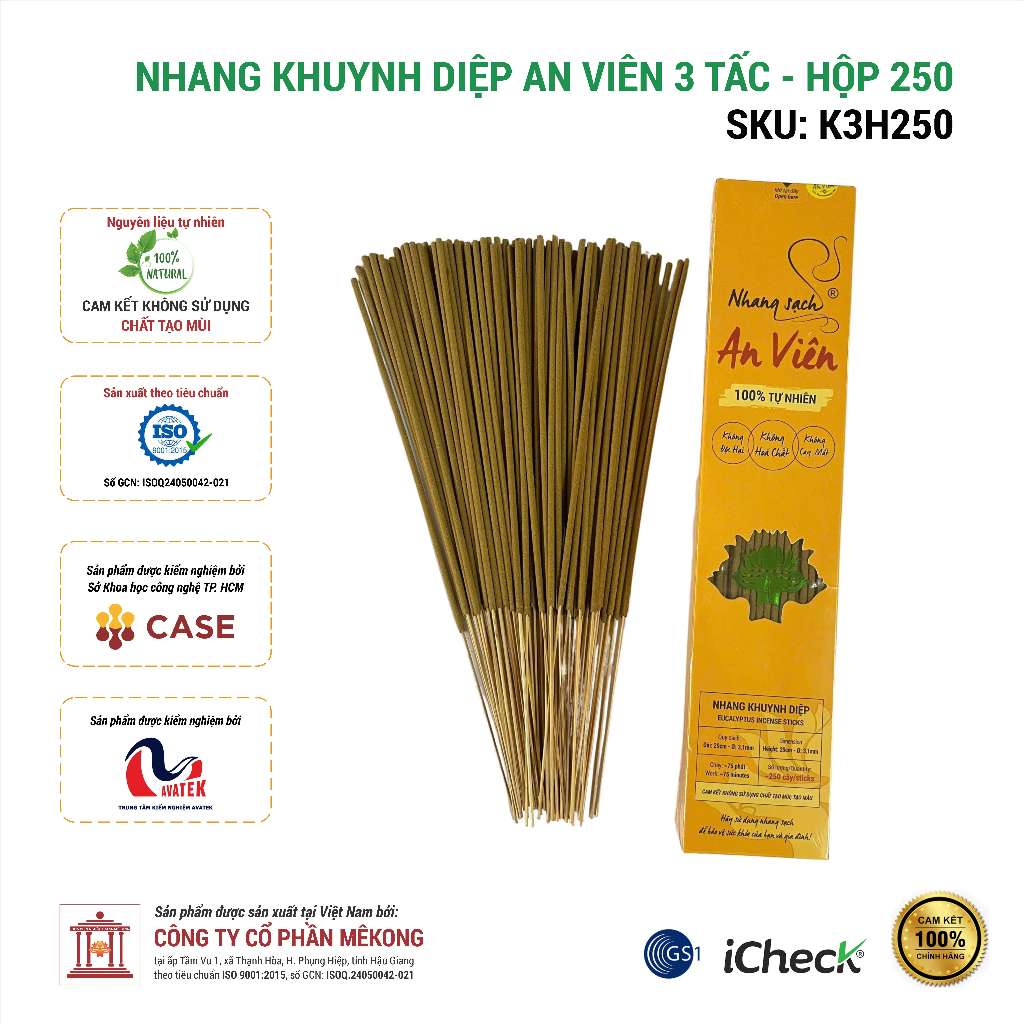 Nhang khuynh diệp An Viên 3 tấc (hộp 250 cây) - K3H250