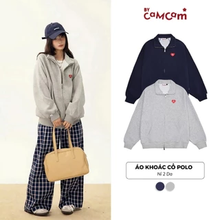 Áo Khoác Cổ Polo Khóa Kéo 𝑩𝒚𝒄𝒂𝒎𝒄𝒂𝒎 Logo Mini Nỉ Mềm Mịn Basic AKHD008