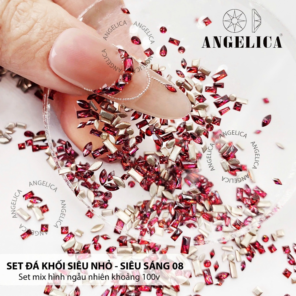 Set đá khối chân bằng super mini siêu nhỏ màu cam ( 100 viên ) chân vàng trang trí móng khoảng 100 viên ANGELICA