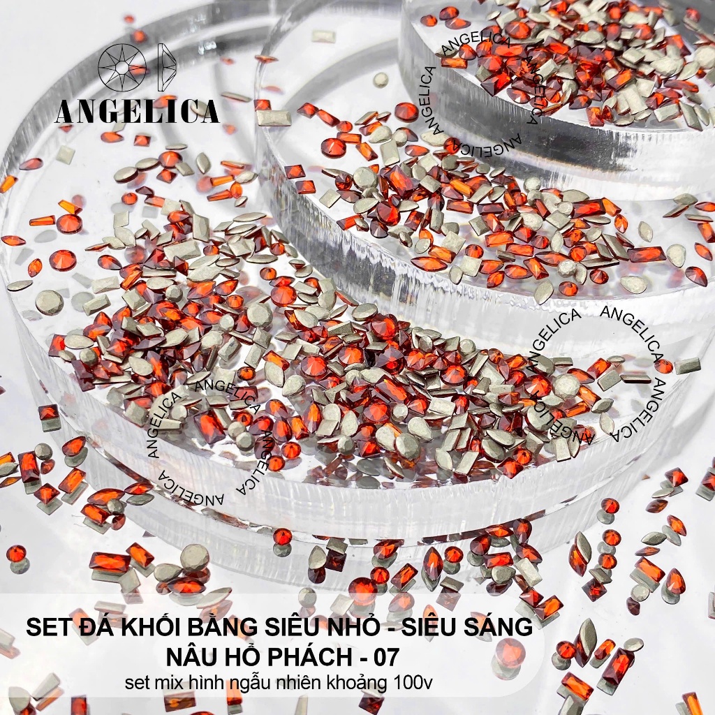 Set đá khối chân bằng super mini siêu nhỏ màu cam ( 100 viên ) chân vàng trang trí móng khoảng 100 viên ANGELICA