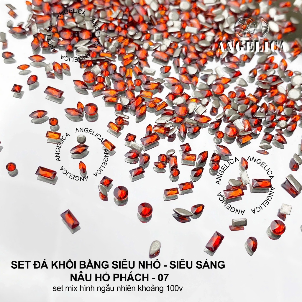 Set đá khối chân bằng super mini siêu nhỏ màu cam ( 100 viên ) chân vàng trang trí móng khoảng 100 viên ANGELICA