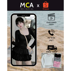 Áo thun tay dài cổ vuông phối viền ren MCA đính nơ xinh xắn A51202