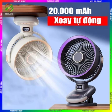 Quạt Mini Xoay tự động Quạt tích điện quạt kẹp tích điện 7 inch kẹp bàn xe đẩy pin 20000mAh Với đèn LED USB Phụ Kiện