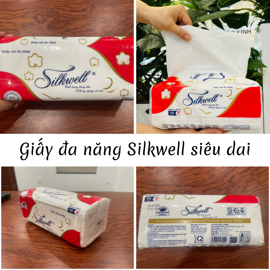 Thùng 18 gói Giấy lau đa năng Silkwell 100 tờ 2 lớp siêu dai, giấy lau đa năng làm giấy lau bếp, giấy thấm dầu