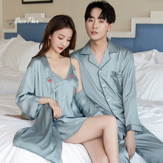 Đồ ngủ đôi nam nữ áo choàng kèm váy nữ màu xanh ngọc sang chảnh, Pijama đôi nam nữ mặc nhà - Since Then