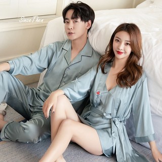 Đồ ngủ đôi nam nữ áo choàng kèm váy nữ màu xanh ngọc sang chảnh, Pijama đôi nam nữ mặc nhà - Since Then