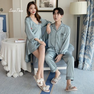 Đồ ngủ đôi nam nữ áo choàng kèm váy nữ màu xanh ngọc sang chảnh, Pijama đôi nam nữ mặc nhà - Since Then