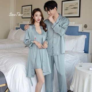 Đồ ngủ đôi nam nữ áo choàng kèm váy nữ màu xanh ngọc sang chảnh, Pijama đôi nam nữ mặc nhà - Since Then