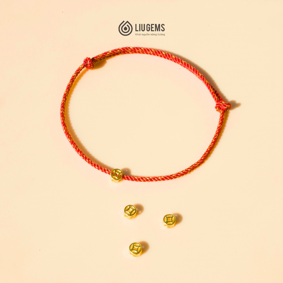 Vòng Tay Chỉ Đỏ Mix Đồng Xu Kim Tiền Mạ Vàng Liugems Thu Hút Vượng Khí Tích Cực CD04
