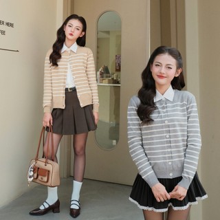 [DELIZ] - Áo cardigan kẻ sọc dài tay form mỏng nhiều màu phong cách retro chất len lông thỏ DELIZ CD834