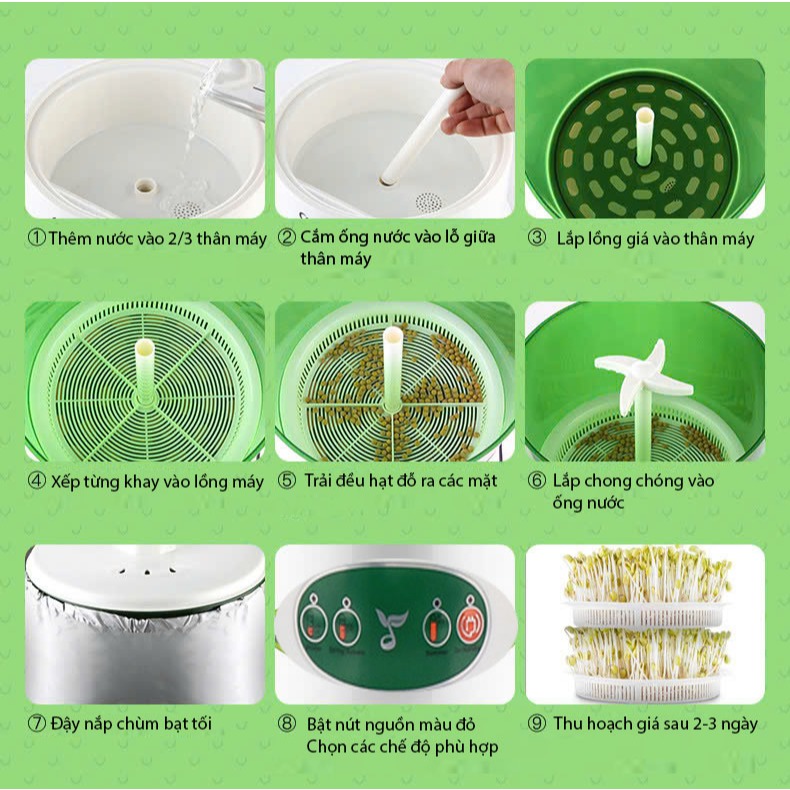 Máy làm giá đỗ tại nhà 3 tầng tự động dvn_shophouse - Thuận tiện Trồng giá đỗ rau mầm  - 3 Chế độ Xuân - Thu - Hè