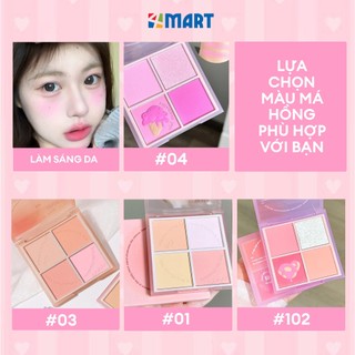Phấn má hồng mịn lì XiXi 4 ô nhũ sáng highlight trang điểm tích hợp phấn mắt nhũ lì bền màu.