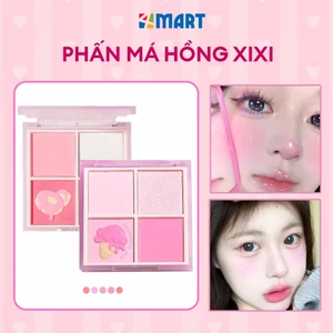 Phấn má hồng mịn lì XiXi 4 ô nhũ sáng highlight trang điểm tích hợp phấn mắt nhũ lì bền màu.