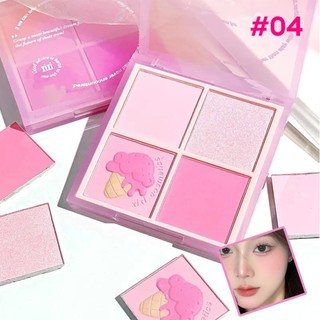 [Sale 50%]  Phấn má hồng mịn lì XiXi 4 ô nhũ sáng highlight trang điểm tích hợp phấn mắt nhũ lì bền màu. Happykids