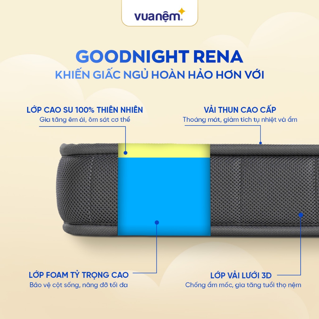 Ảnh Nệm Cao Su Non Vua Nệm Goodnight Rena 10cm, Đệm Cao Su Non Hybrid 3