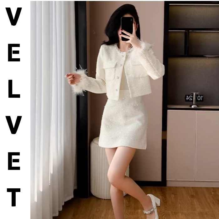 [Velnet] Set Dạ Cao Cấp Full Trắng Lấp Lánh, Tay Lông Vũ 2 (V866 ...