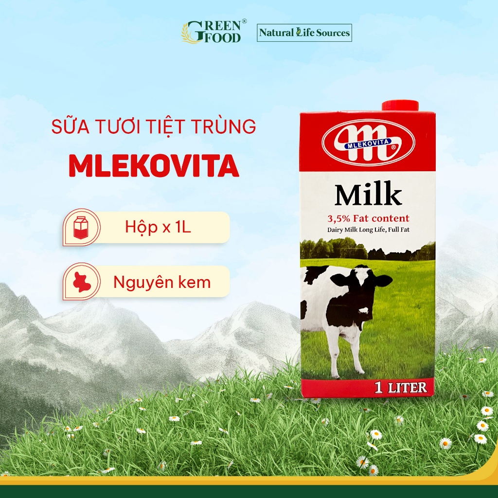 Ảnh Sữa Tươi Tiệt Trùng Mlekovita Nguyên Kem 1L - Độ Béo 3.5%, Không Đường, Nhập Khẩu từ Ba Lan 2