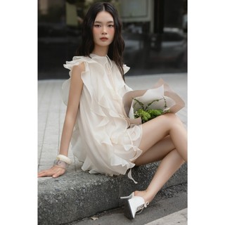 Đầm OLV suông ngắn bèo nhún tầng nữ tính Demetra phù hợp đi cà phê đi chơi