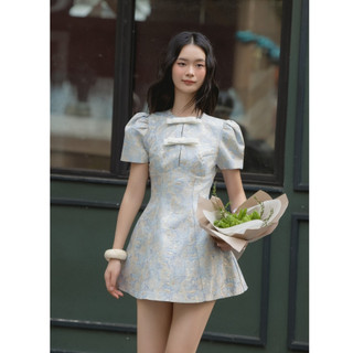 Đầm OLV chữ A đứng form tay phồng cổ nơ dễ thương ngọt ngào Vanessa nhiều màu phù hợp đi làm đi chơi