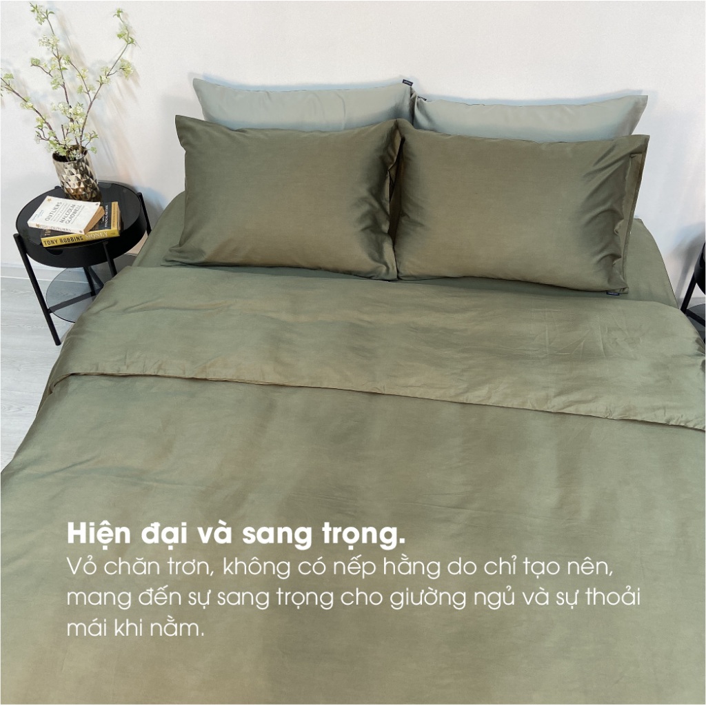 Ảnh Bộ chăn ga lụa Tencel Cotton (Áo) Changmi Bedding 60S dày đặn, siêu mềm mượt và mát lạnh - Xanh Army 3