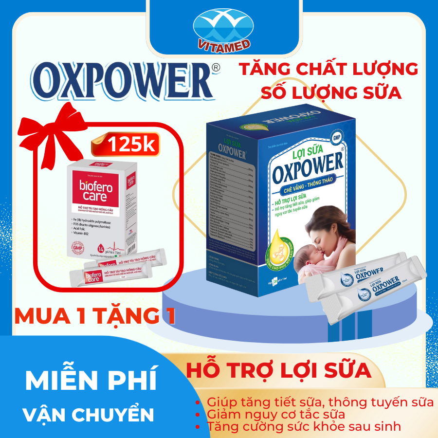 [ Mua 1 Tặng 1 ] Lợi Sữa Oxpower - Hỗ Trợ Lợi Sữa, Tăng Tiết Sữa Cho Mẹ Hộp 20 Gói*15ML