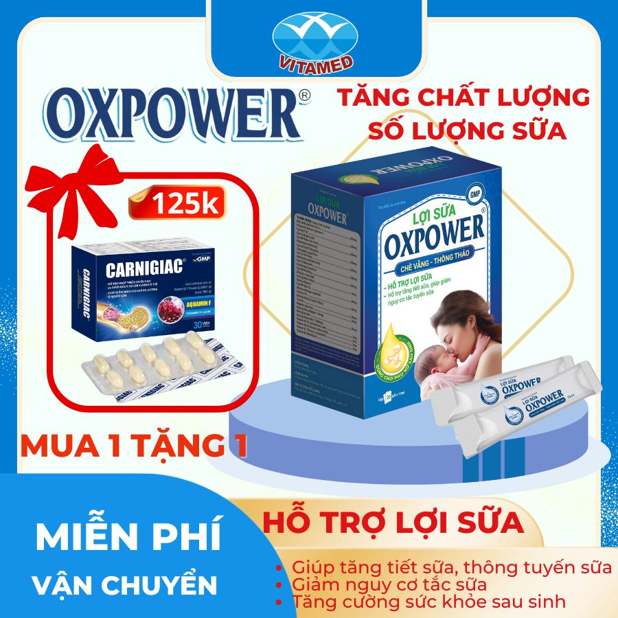 [ Mua 1 Tặng 1 ] Lợi Sữa Oxpower - Hỗ Trợ Lợi Sữa, Tăng Tiết Sữa Cho Mẹ Hộp 20 Gói*15ML